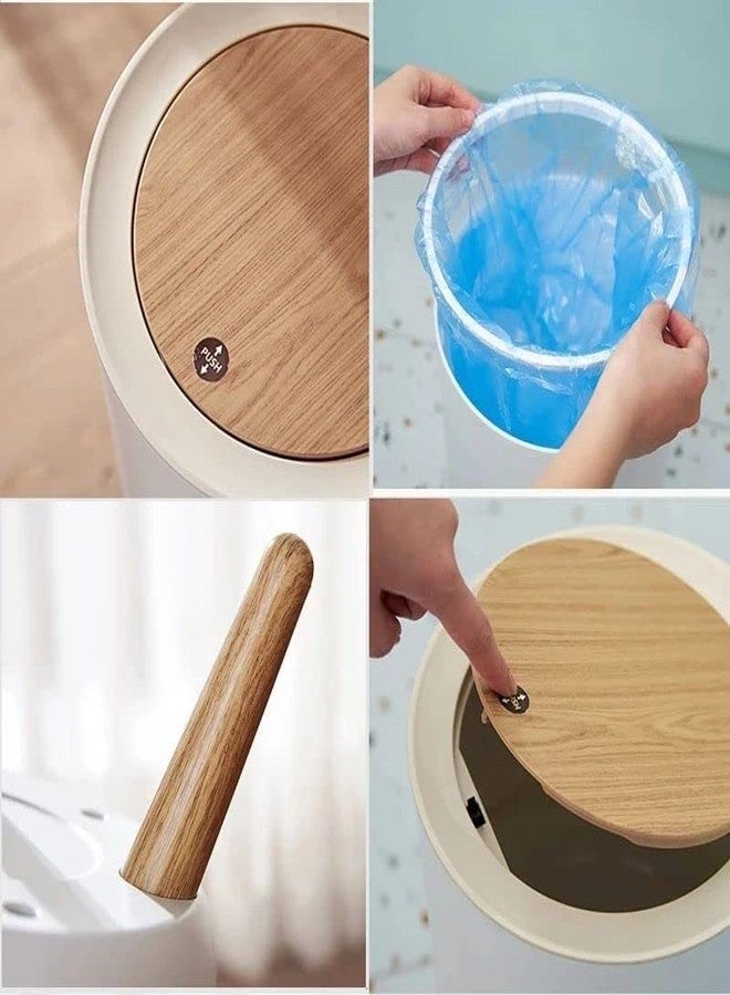 TRADY سلة مهملات عصرية من TRADY، سعة 7 لتر، مصنوعة من البلاستيك والخشب، تعمل بالضغط بالقدم - Image 3